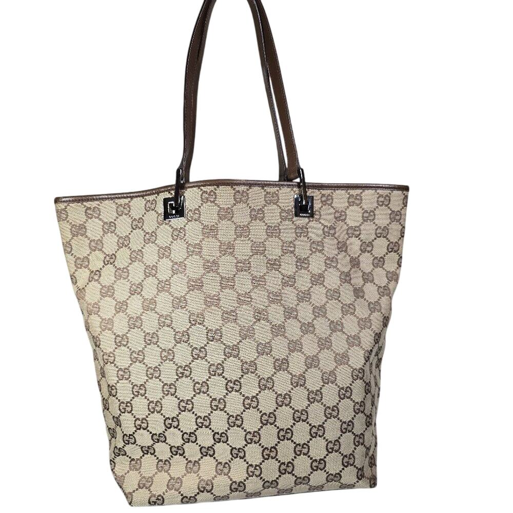 GUCCI OPEN TALL MONOGRAMMED CANVAS TOTE SHOULDER BAG